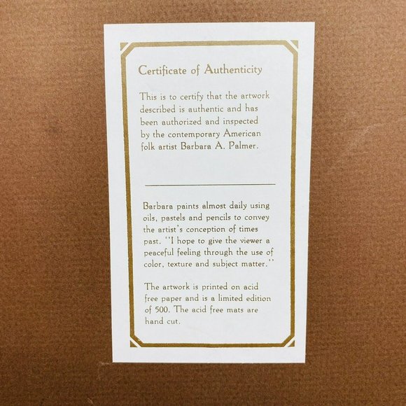 1992 Barbara Palmer Folk Art‎ Print Pencil Signed Framed Numbered 182/500 COA - Picture 8 of 10